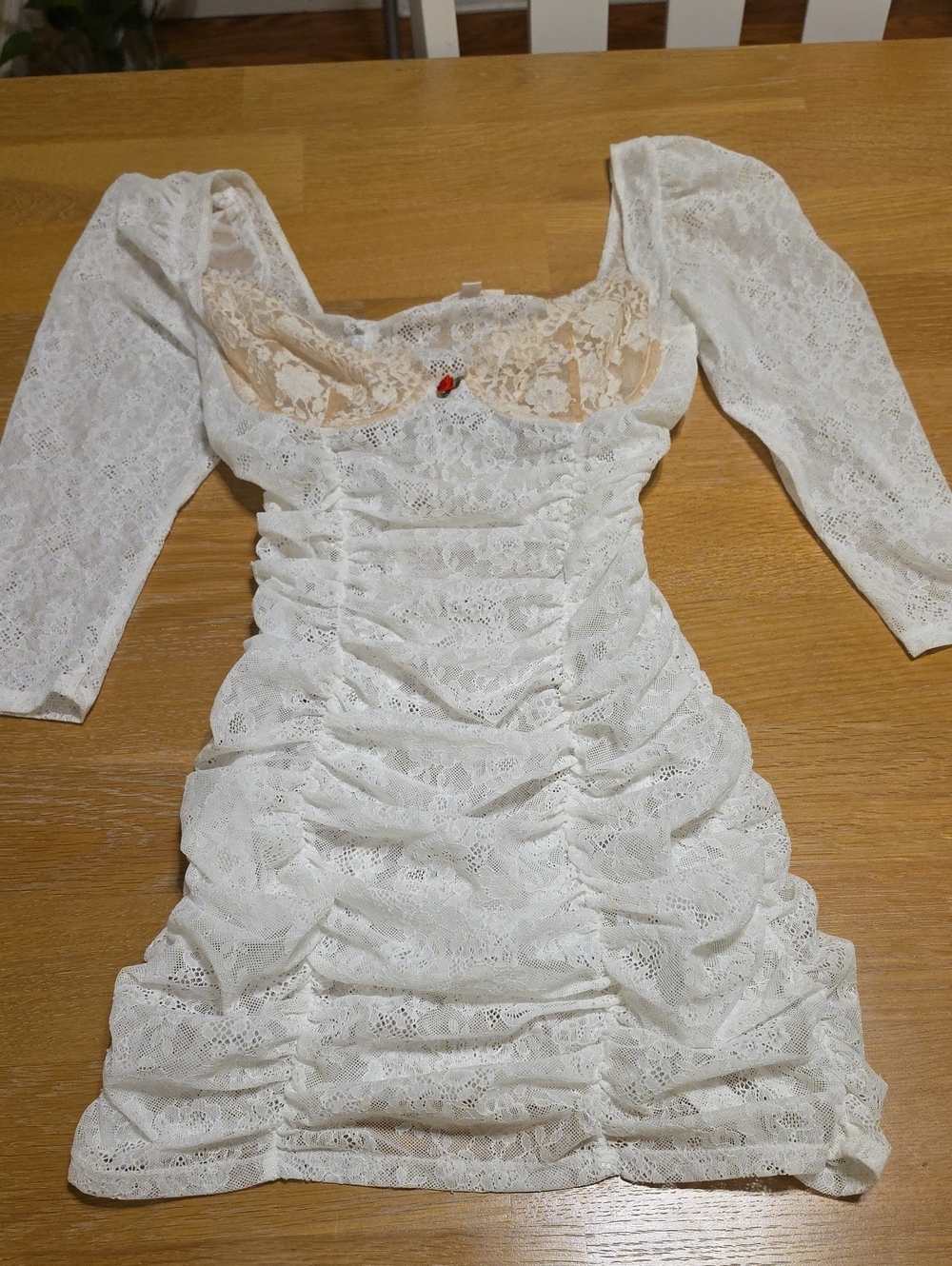 For Love & Lemons White Lace Ruched Mini Dress